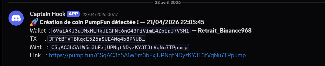 Alerte Discord — Memecoin Insider Bot
